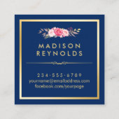 美しいフローラ金ゴールドフレームネイビーホワイトストライプズ スクエア名刺 (裏面)