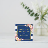 美しいフローラ金ゴールドフレームネイビーホワイトストライプズ スクエア名刺 (スタンド正面)