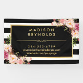 美しいフローラ金ゴールドフレーム白黒ストライプ 横断幕 (横)