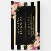 美しいフローラ金ゴールドフレーム白黒ストライプ 横断幕 (縦)