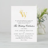 美しいフローラ金ゴールドモノグラムスケッチ 箔招待状 (立ち正面)