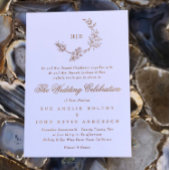 美しいフローラ金ゴールドモノグラム結婚スケッチ 箔招待状