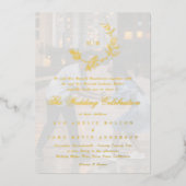 美しいフローラ金ゴールドモノグラム結婚写真 箔招待状 (正面)