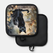 美しいフローラ黒猫 鍋敷き (正面/裏面)