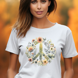 美しいフローラ70sレトロスタイル平和サイン tシャツ