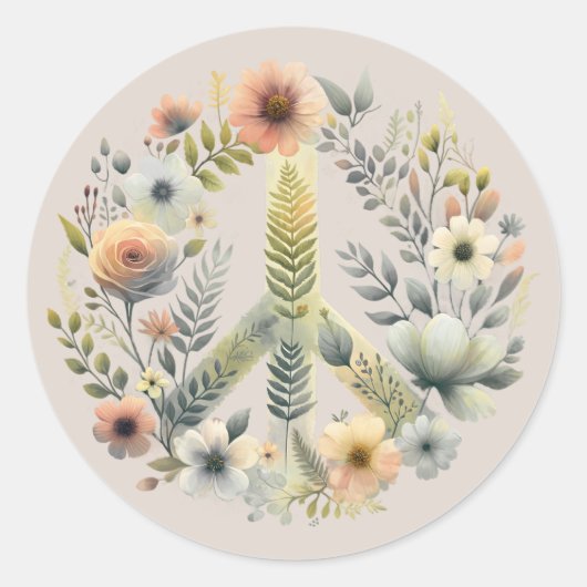 美しいフローラ70sレトロ平和サイン ラウンドシール (正面)