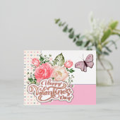 美しいフローラ&バタフライバレンタインデー 箔シーズンポストカード (立ち正面)