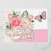 美しいフローラ&バタフライバレンタインデー 箔シーズンポストカード (正面)