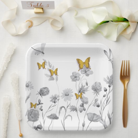 美しいフローラ、蝶 ペーパープレート (ウェディング)