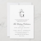 美しいフローラ「G」モノグラムのスケッチ結婚ズ 招待状 (正面)