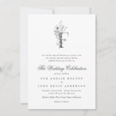 美しいフローラ'F'モノグラムのスケッチ結婚ズ 招待状 (正面)