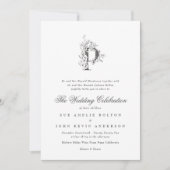 美しいフローラ'P'モノグラムのスケッチ結婚ズ 招待状 (正面)