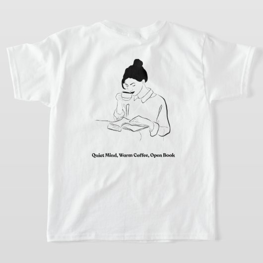美しいブック&コーヒーラインアートTシャツ Tシャツ (レイダウン裏面)