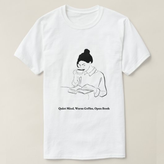 美しいブック&コーヒーラインアートTシャツ Tシャツ (デザイン正面)