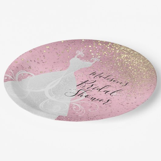 美しいブライズシャワー - ピンクの紙皿 ペーパープレート (アングル)
