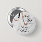 美しいブライダルガウンオンホワイトサテン 缶バッジ (正面&裏面)