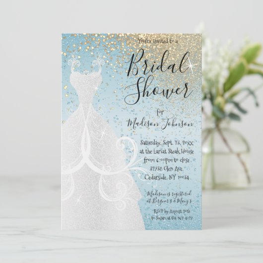 美しいブライダルシャワー – ベビーブルー 招待状 (スタンド正面)
