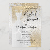 美しいブライダルシャワー – ホワイト&金ゴールドグリッター 招待状 (正面/裏面)