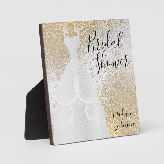 美しいブライダルシャワー – 白と金ゴールド フォトプラーク (正面)