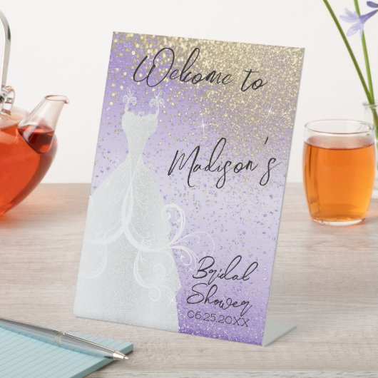 美しいブライダルシャワー – 紫と金ゴールド 台座サイン (インサイチュ)