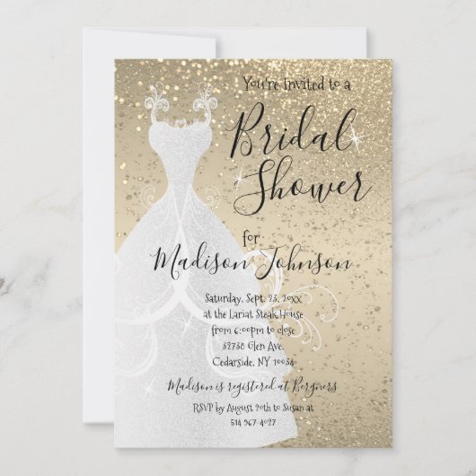 美しいブライダルシャワー-金ゴールド 招待状 (正面)