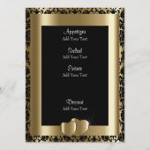 美しいブライダルメニュー金ゴールド&ブラックダマスク メニュー (裏面)