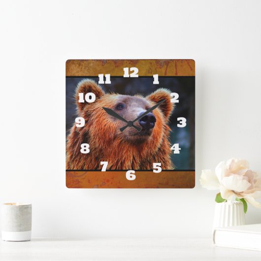 美しいブラウンベアポートレート野生生物写真 スクエア壁時計 (ホーム)