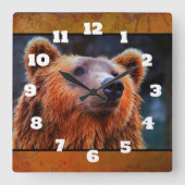 美しいブラウンベアポートレート野生生物写真 スクエア壁時計 (正面)