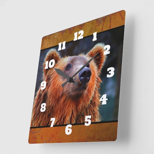 美しいブラウンベアポートレート野生生物写真 スクエア壁時計 (傾斜)