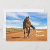 美しいブラウンホースロードフォト誕生日 招待状 (正面)