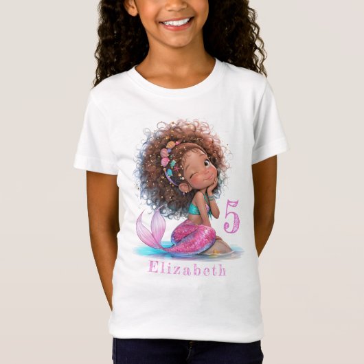 美しいブラウンマーメイド誕生日ガールTシャツ Tシャツ (正面)