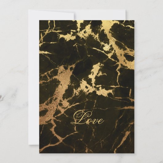 美しいブラックとゴールドのマーブル模様の結婚式 案内状 (裏面)