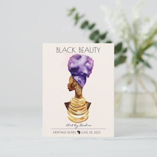 美しいブラックアフリカクイーンビッグ金ゴールドネックレス ポストカード (スタンド正面)