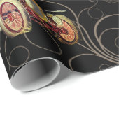 美しいブラックアンティーククリスマスフラワーオーバーレイ ラッピングペーパー (ロールコーナー)