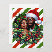美しいブラックカップルホリーのクリスマスリースアート サンキューカード (正面/裏面)