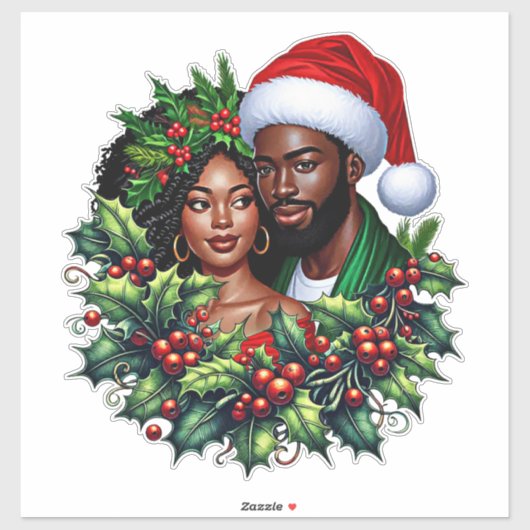 美しいブラックカップルホリーのクリスマスリースアート シール (シート)