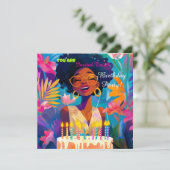 美しいブラッククイーンの誕生日パーティー招待状 セーブザデート (スタンド正面)