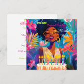 美しいブラッククイーンの誕生日パーティー招待状 招待状 (正面/裏面)