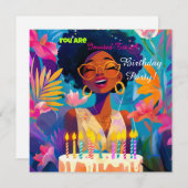 美しいブラッククイーンバースデーパーティーの招待 招待状 (正面/裏面)