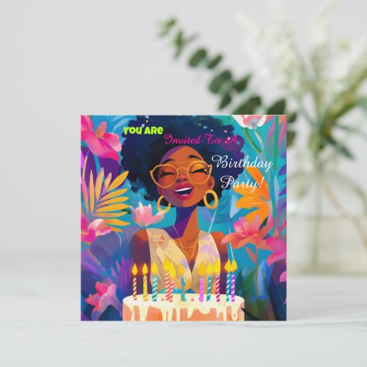 美しいブラッククイーンバースデーパーティーの招待 招待状 (スタンド正面)