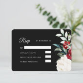 美しいブラックフローラ結婚クリスマス 出欠カード (スタンド正面)