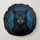 美しいブラックブルーアイドワイルドヒョウ ラウンドクッション (正面)