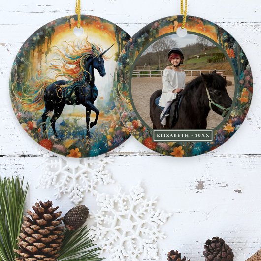 美しいブラックユニコーンカスタムの写真 セラミックオーナメント