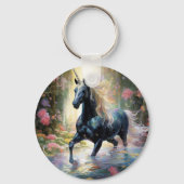 美しいブラックユニコーンキーチェーンと名前をカスタムする キーホルダー (裏面)