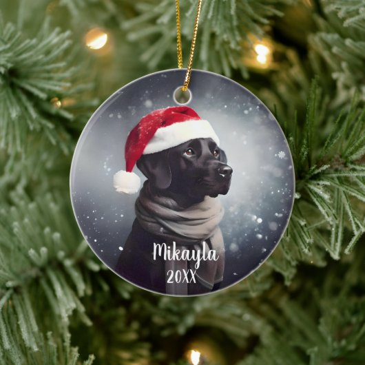 美しいブラックラボサンタクリスマス セラミックオーナメント (ツリー)
