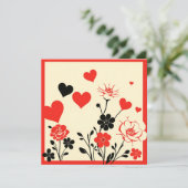 美しいブラックレッドの花柄 ヴァレンタインデー シーズンカード (スタンド正面)