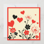 美しいブラックレッドの花柄 ヴァレンタインデー シーズンカード (正面)