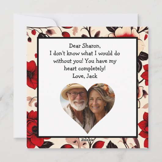 美しいブラックレッドの花柄 ヴァレンタインデー シーズンカード (裏面)