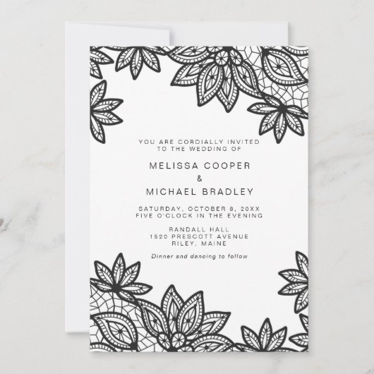 美しいブラックレースヴィンテージウェディング 招待状 (正面)