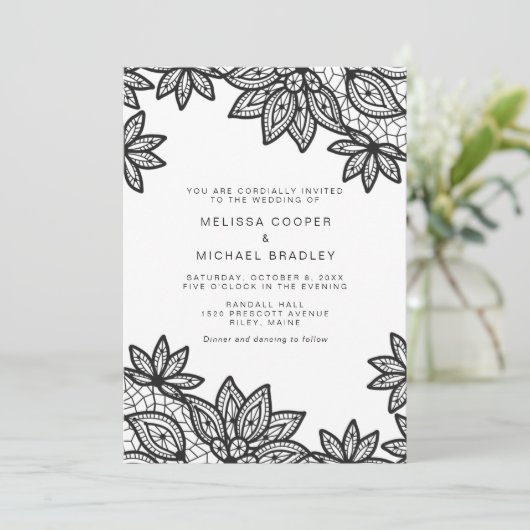 美しいブラックレースヴィンテージウェディング 招待状 (スタンド正面)